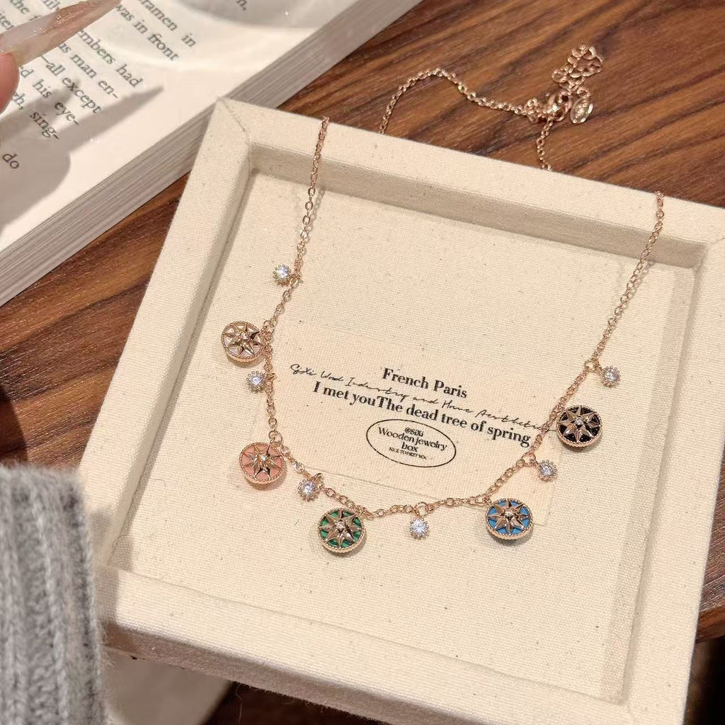 Color Zircon White Shell Eight Pointed Star Collarbone Necklace Women Luxury Jewelry