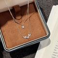 Double Layered Butterfly Flower Necklace Shiny Zircon Clavicle Chain Luxury Elegant All-match Fashion Jewelry for Women