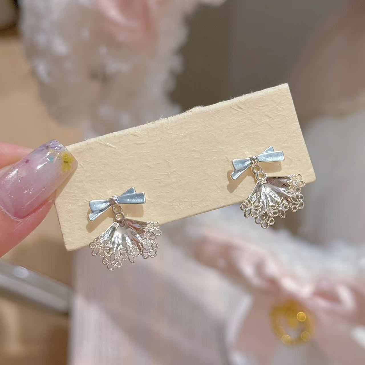 Ballet Aesthetic Bow & Lace Skirt Stud Earrings, Luxury Sweet Niche Dainty All-match Women Earrings