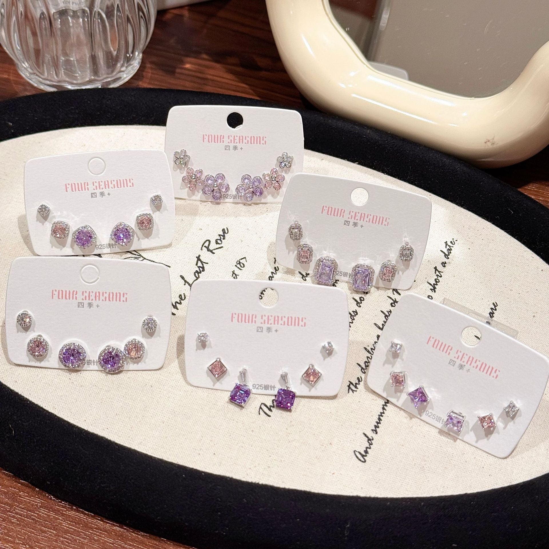 Women 3 Pairs Bling Bling Crystal Ear Studs Colorful Simple Style Silver Needle Ear Piercing Accessories Ear Healing Earrings Set