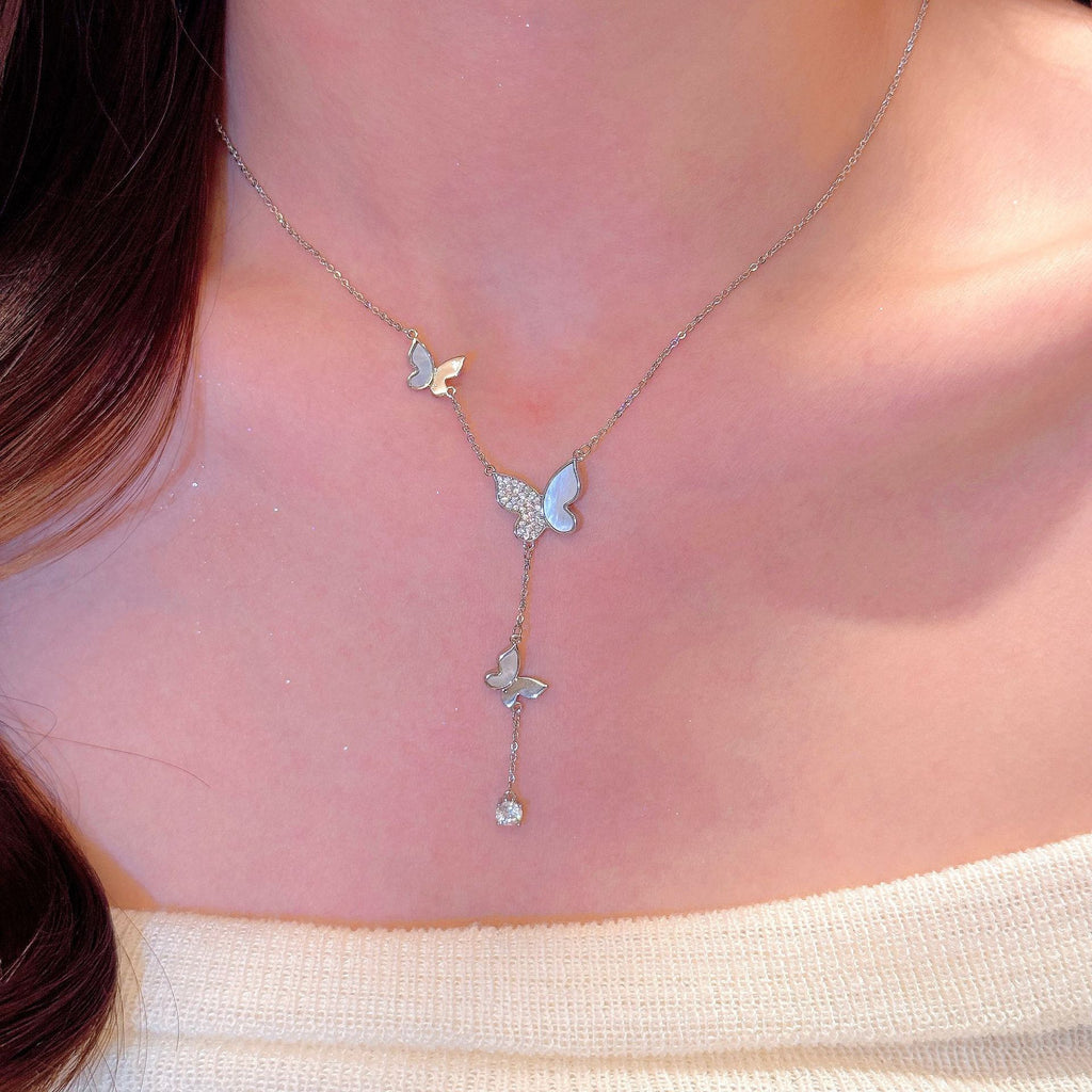 Natural Shell Butterfly Long Necklace Luxury Elegant Women Daily Neck Jewelry