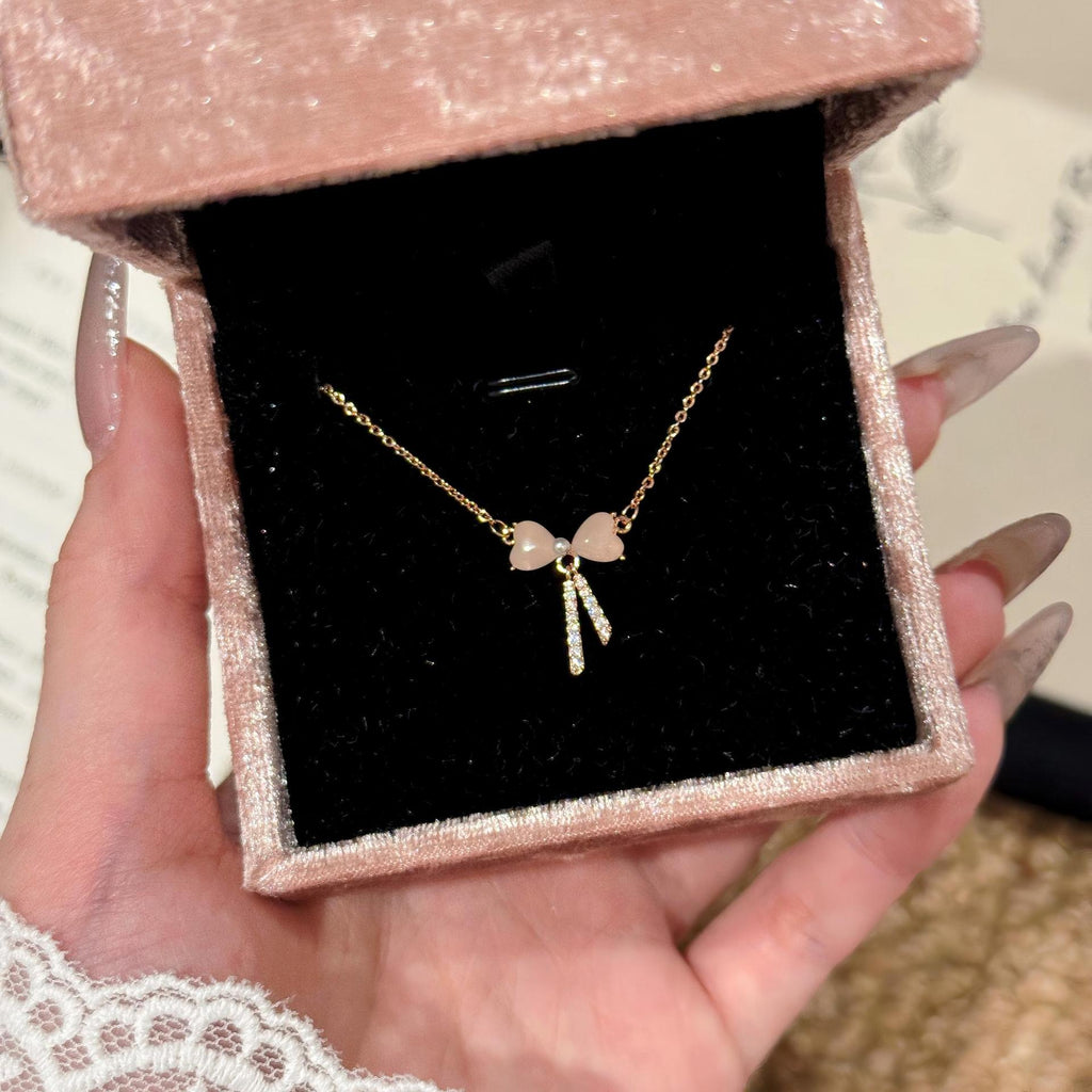 Elegant Bow Pearl Clavicle Necklace Luxury Korean Style Ladies Pendant Chain