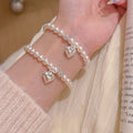 Elegant Heart Pearl Bracelet, Sweet Luxury Daily Women Wrist Chain