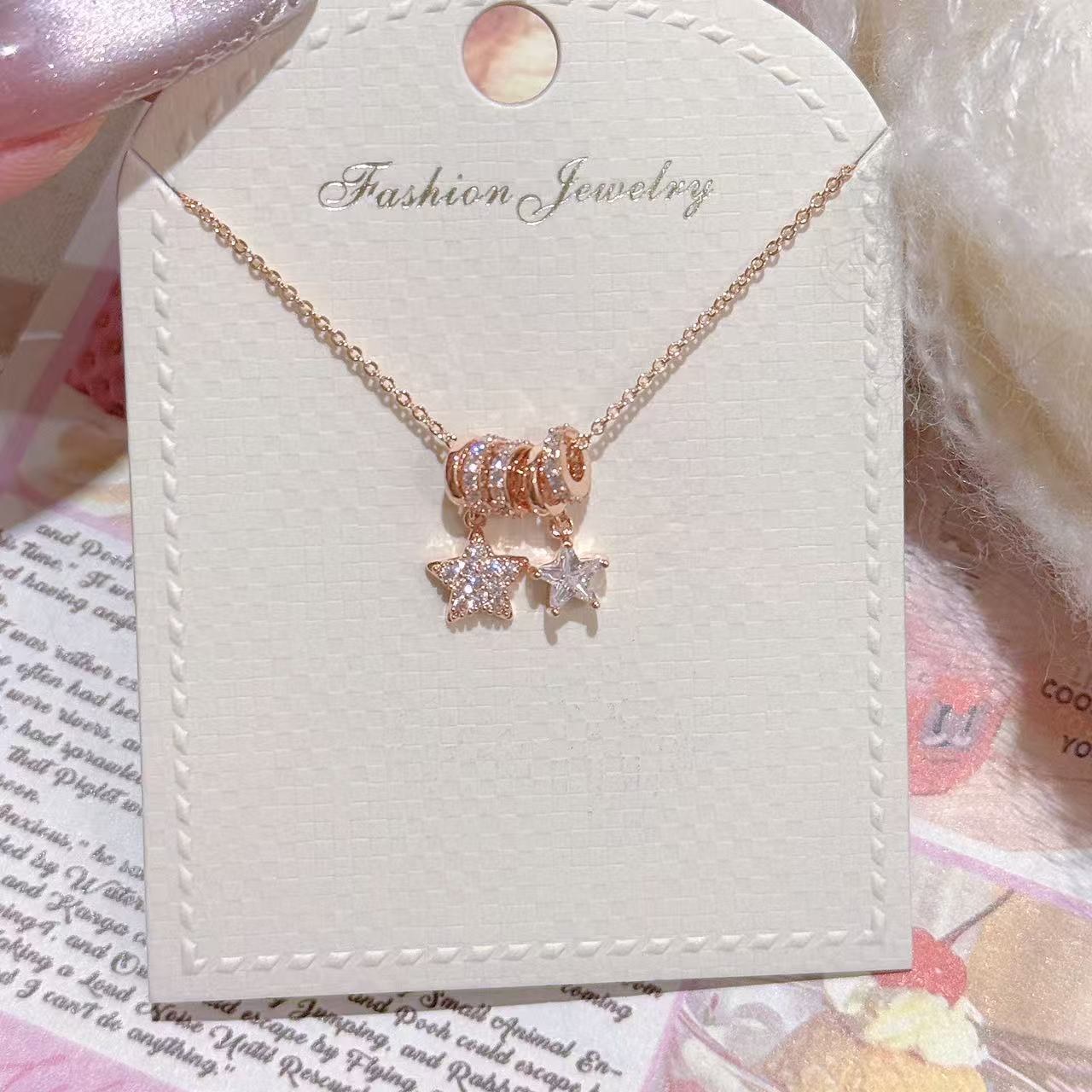 Double Lucky Star Clavicle Necklace, High-End Fashion All-Match Women Necklace for Valentine Gift