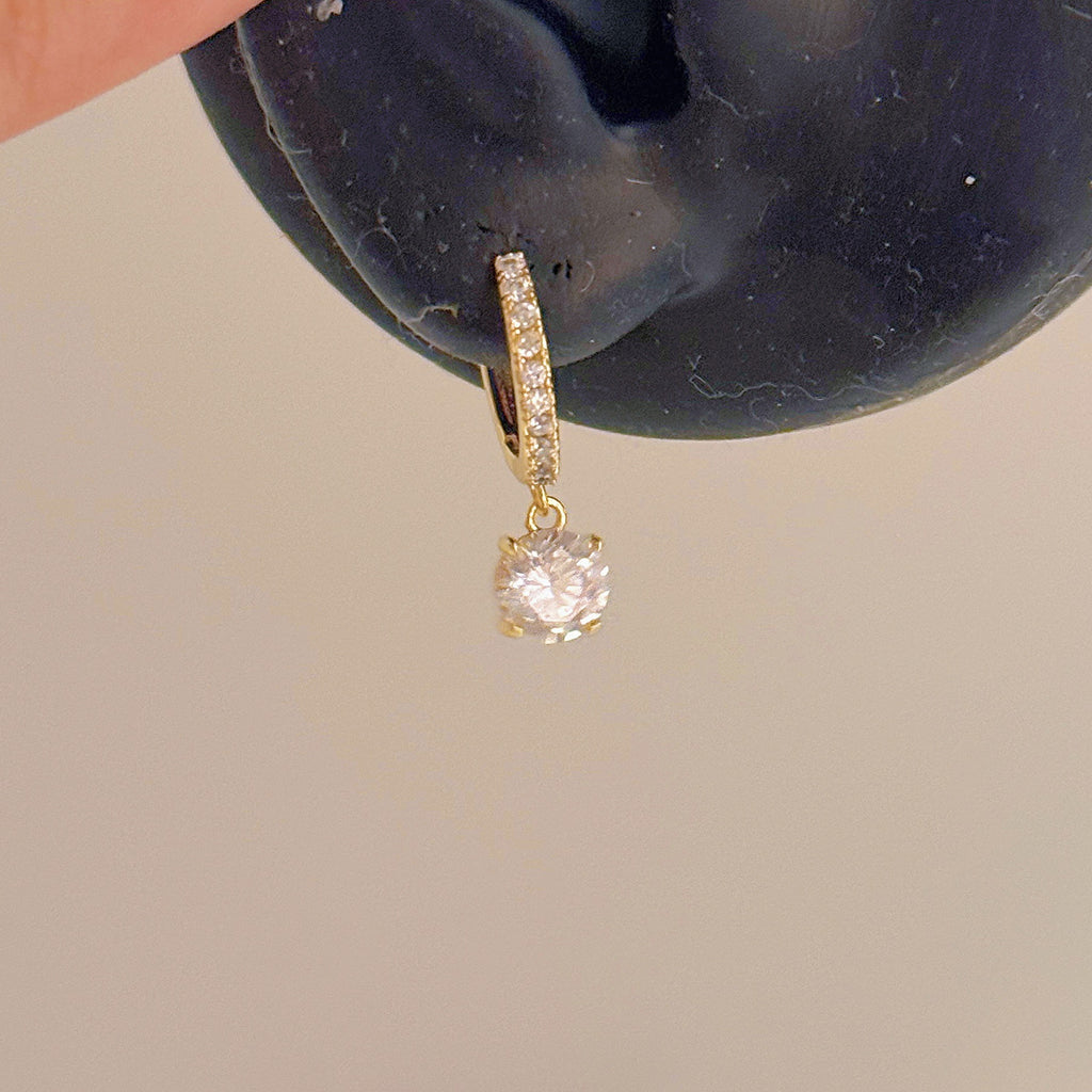 Cool Tone Zircon Circle Drop Hoop Earrings Minimal Luxury Women Earring