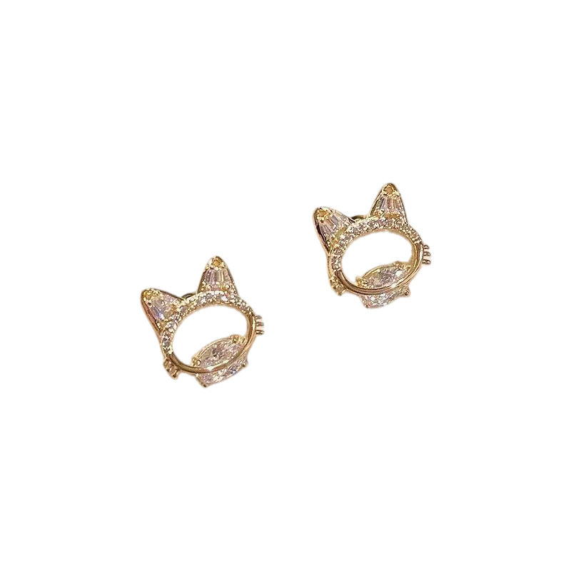 Luxury Sweet Cat Stud Earrings Daily Commute Ladies Ear Ornaments