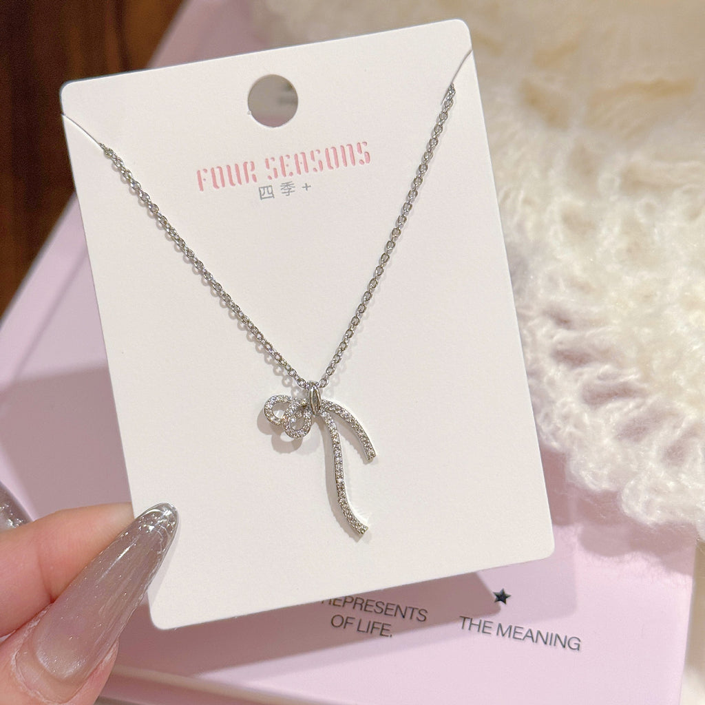 Minimal Ribbon Bow Collarbone Necklace Luxury Birthday Gift Jewelry