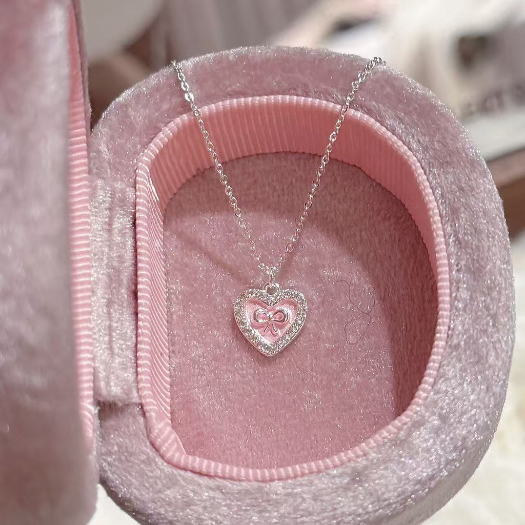 Korean Heart Pendant Necklace, Elegant Dainty Clavicle Chain for Women