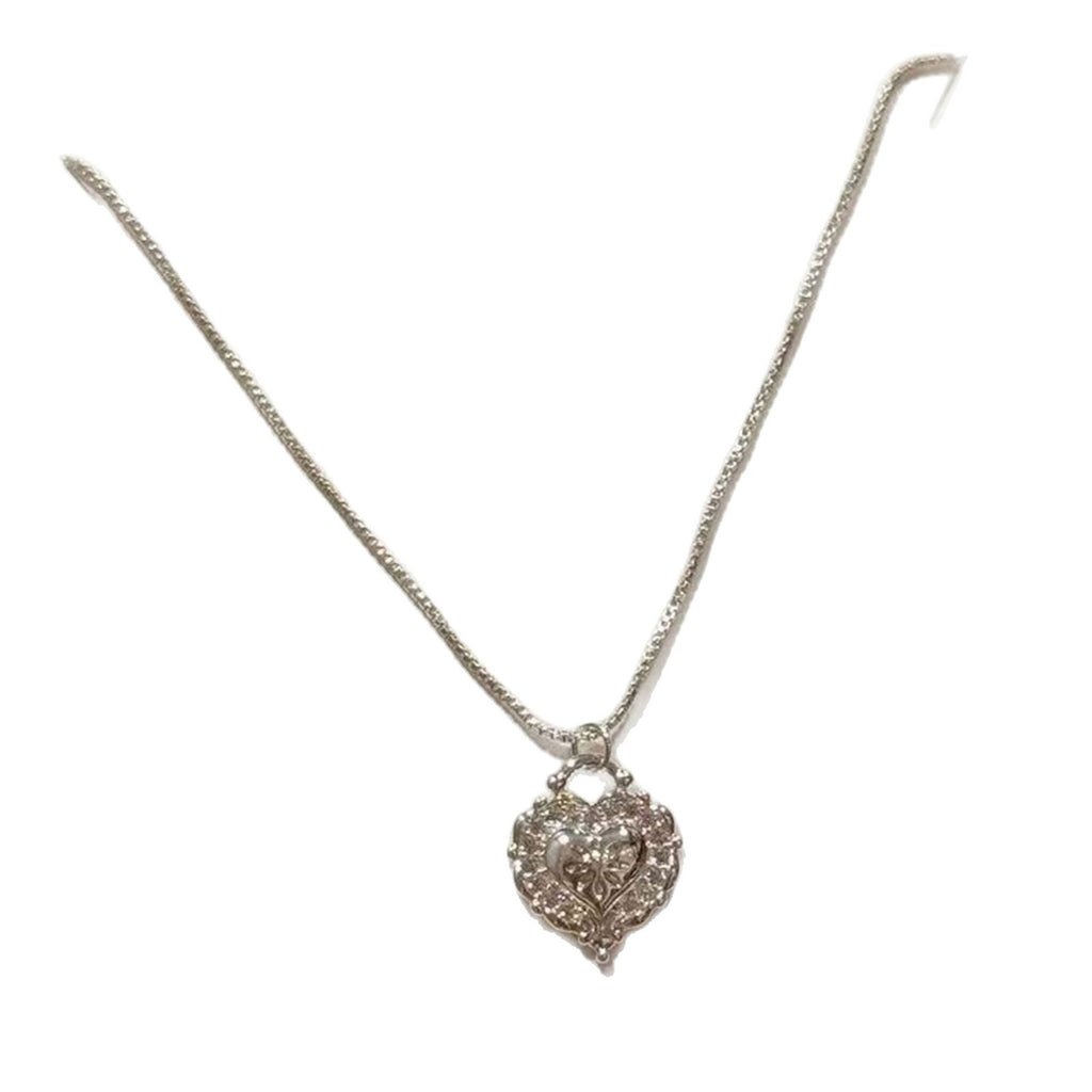 Korean Vintage Brushed Heart Necklace, Sparkling Rhinestone Love Pendant Necklace, Luxury Retro High-end Temperament Fashion Clavicle Chain for Women
