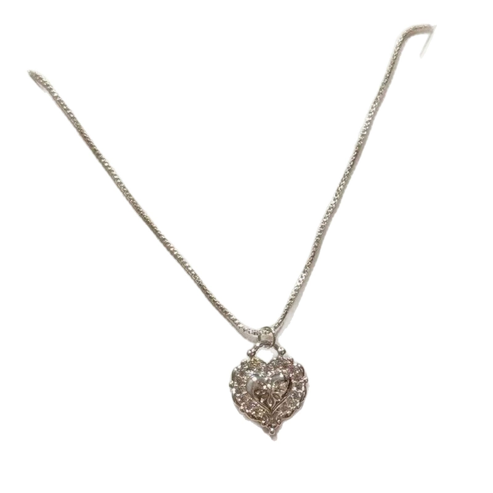 Korean Vintage Brushed Heart Necklace, Sparkling Rhinestone Love Pendant Necklace, Luxury Retro High-end Temperament Fashion Clavicle Chain for Women