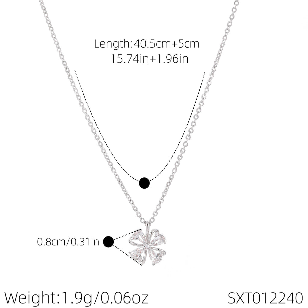 Lucky Four Leaf Flower Necklace, Wealth Blessing Fashion Clavicle Chain, Luxury Elegant Delicate All-match New Year Jewelry