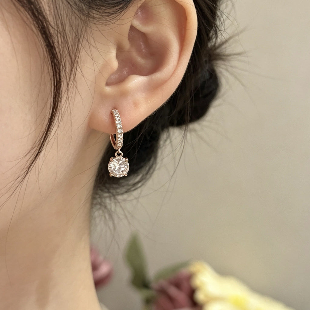 Cool Tone Zircon Circle Drop Hoop Earrings Minimal Luxury Women Earring