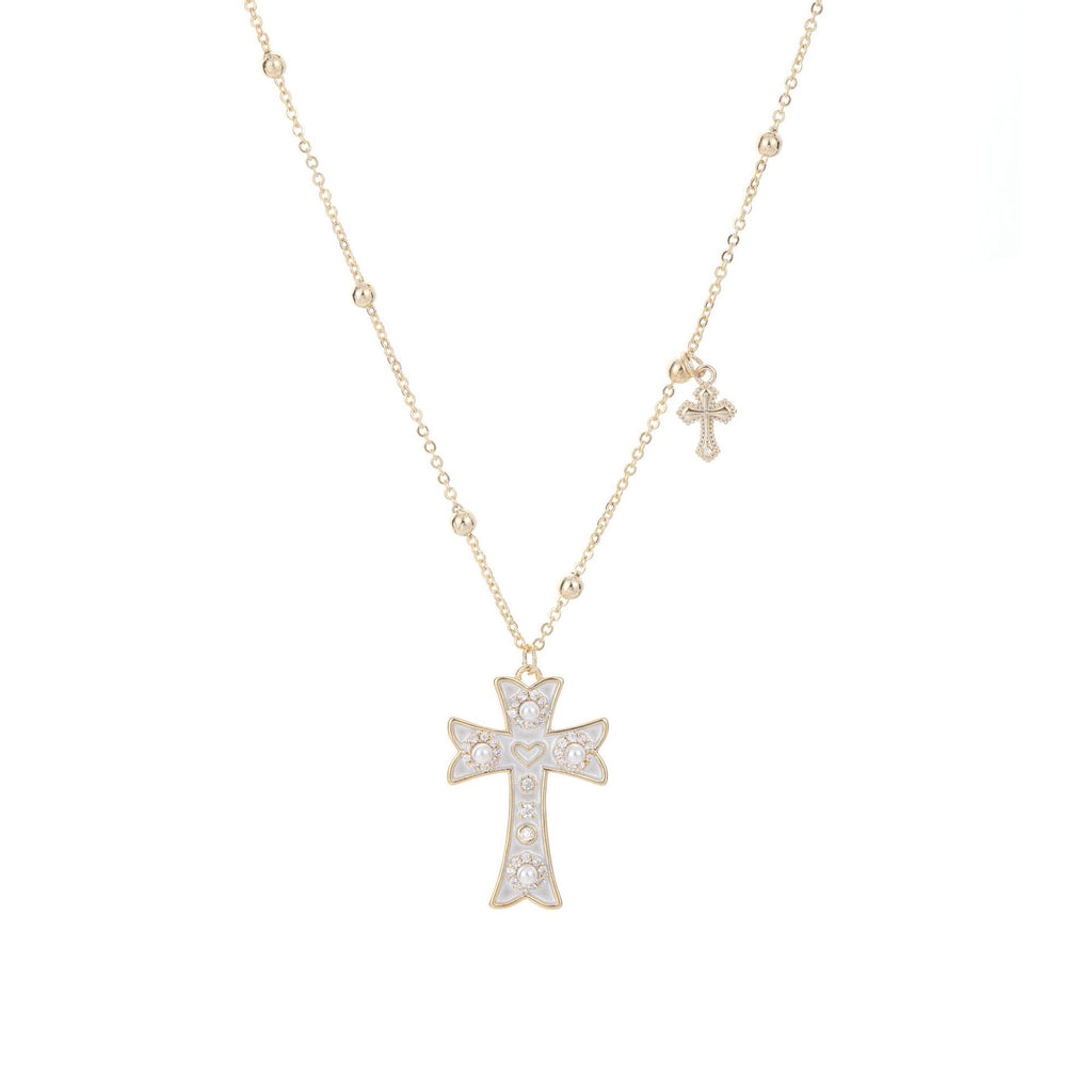 Luxury Heart & Cross Cubic Zirconia Necklace, Dainty Elegant All-Match Stackable Choker Jewelry
