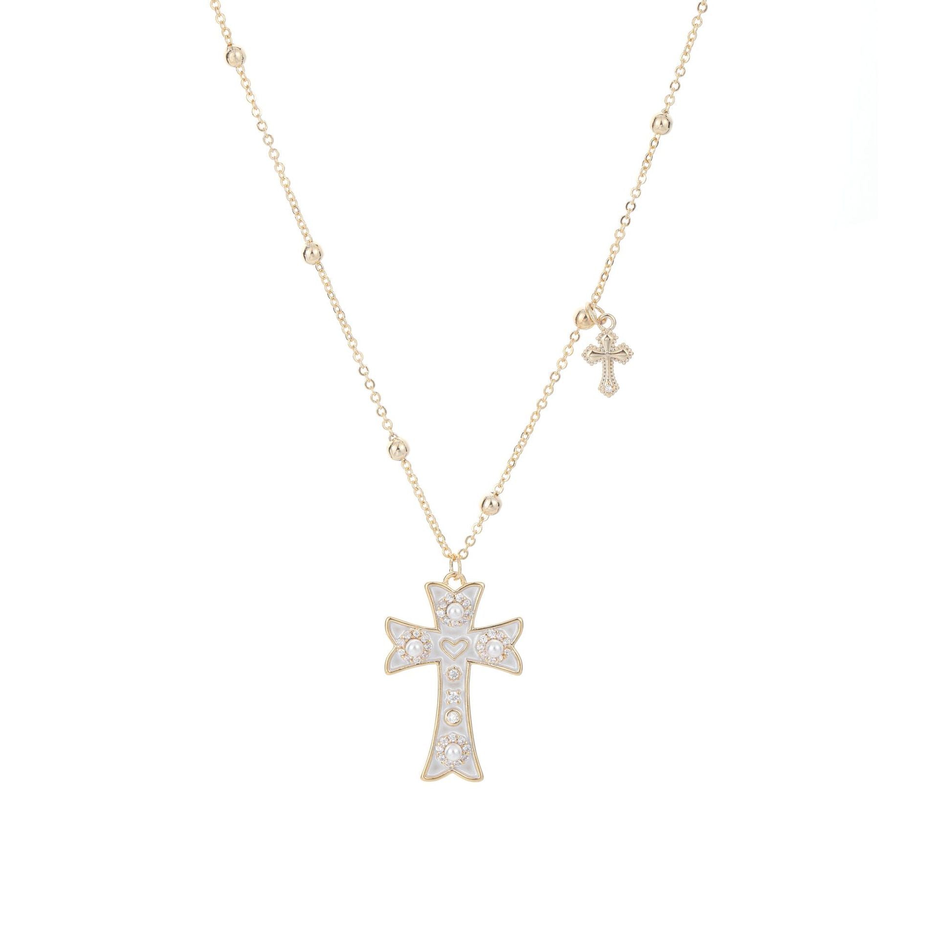 Luxury Heart & Cross Cubic Zirconia Necklace, Dainty Elegant All-Match Stackable Choker Jewelry
