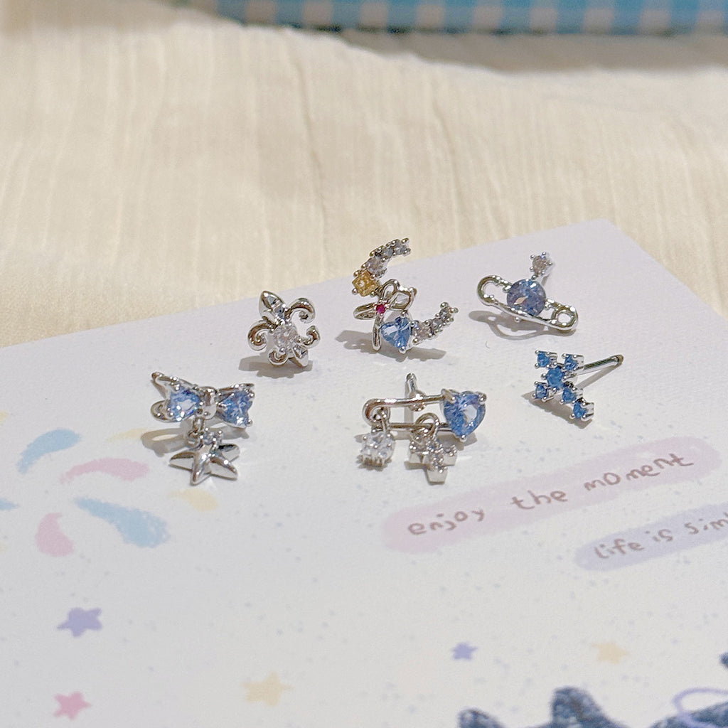 Blue Series Titanium Steel Stud Earrings, Dainty Luxury Minimal Ear Jewelry, Sweet Cool Stylish Tiny Ear Studs Versatile Cartilage Piercing Earrings