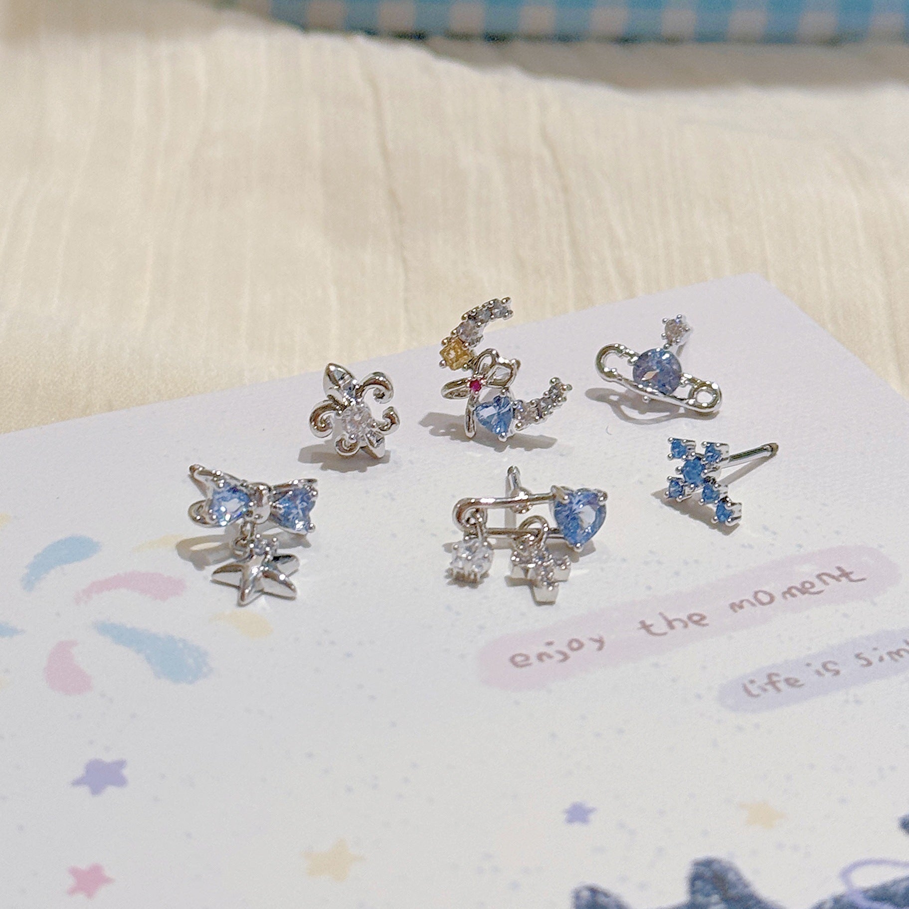 Blue Series Titanium Steel Stud Earrings, Dainty Luxury Minimal Ear Jewelry, Sweet Cool Stylish Tiny Ear Studs Versatile Cartilage Piercing Earrings