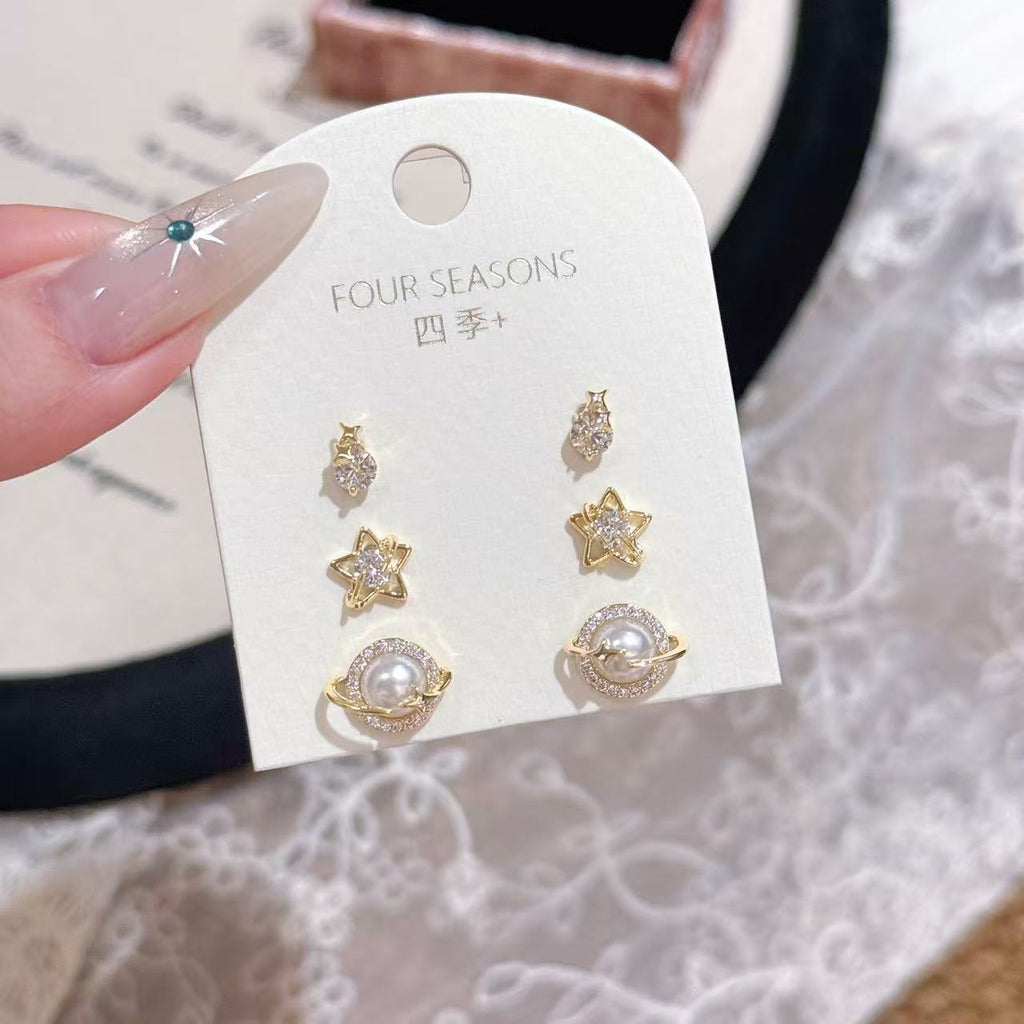 Luxury Galaxy Pearl 3-in-1 Earring Set Spring New Ladies Ear Ornaments