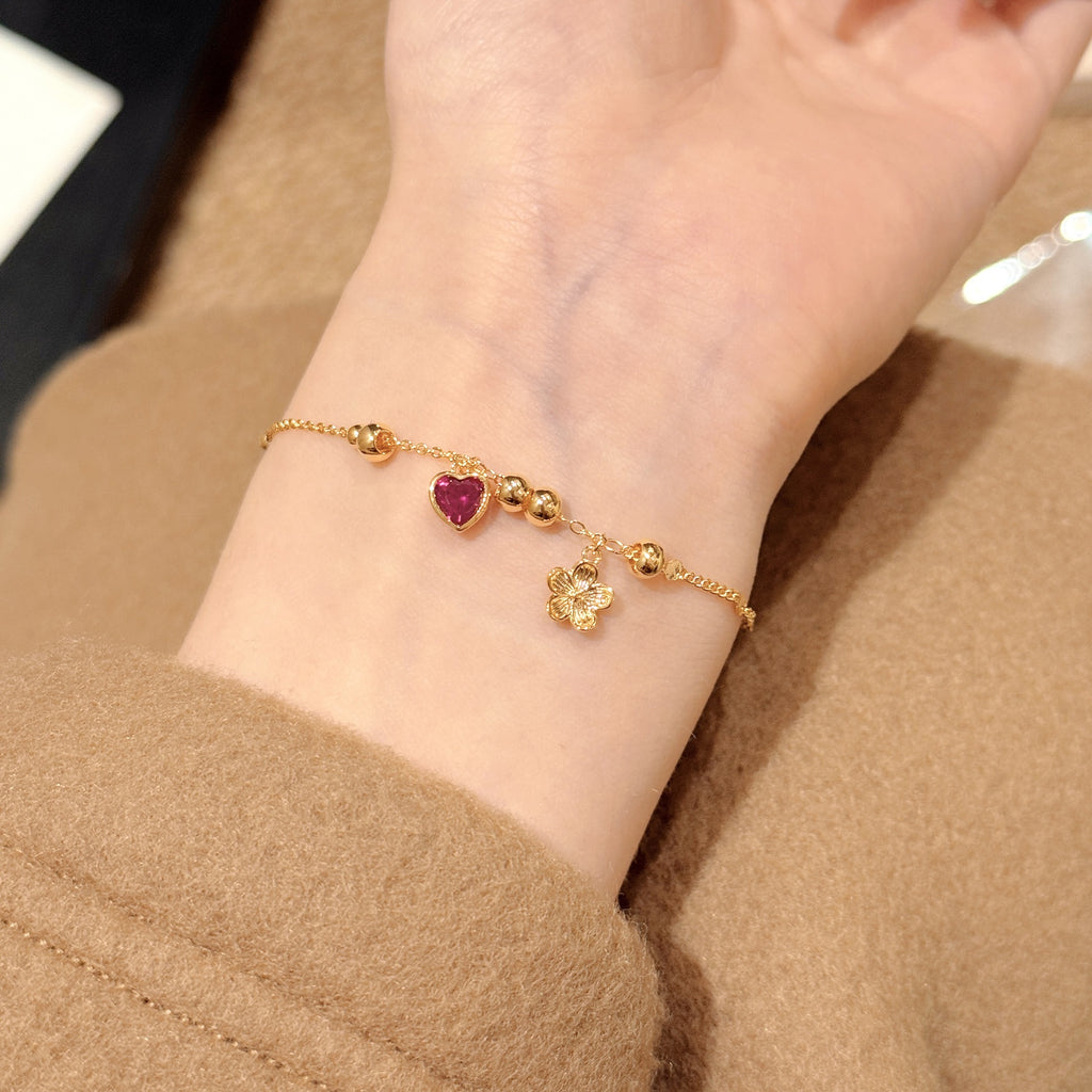 Heart Shape Sand Gold Bracelet, National Trend Luxury Hand Jewelry, Inlaid Natural Zircon Sweet Heart