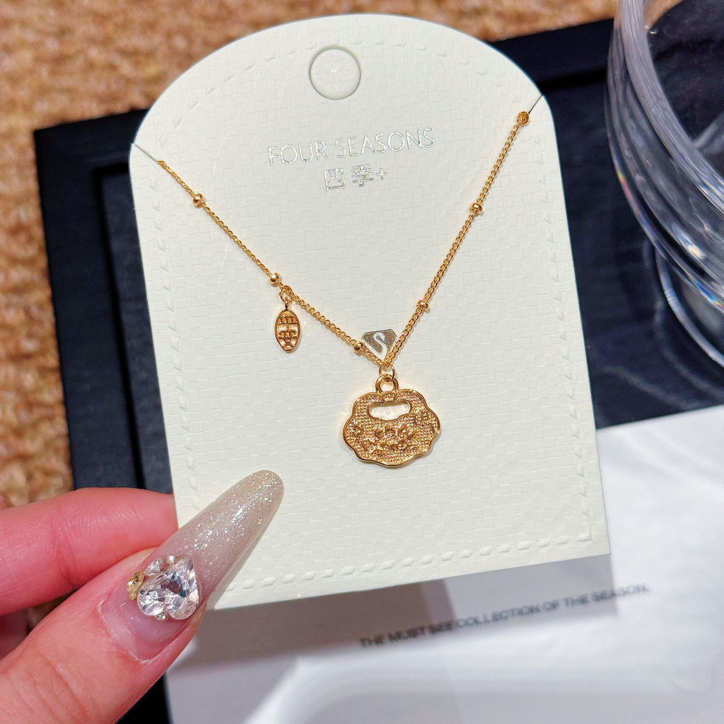 Golden Shovel Sand Gold Necklace, Non-fading Chinese Style Daily Neck Chain