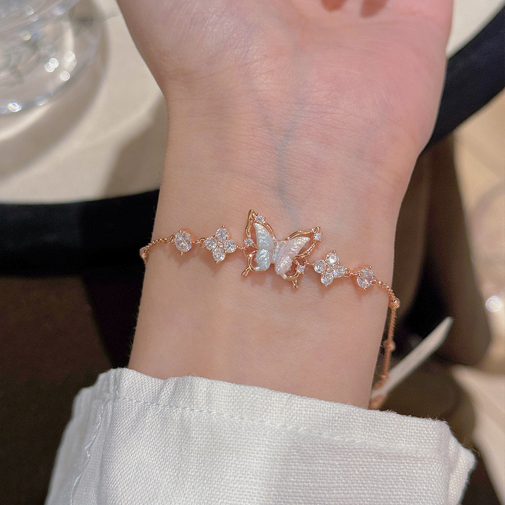 Two Tone Gradient Sparkling CZ Butterfly Bracelets for Women, Niche Luxury Dainty Elegant Sweet Versatile Fine Wrist Jewelry
