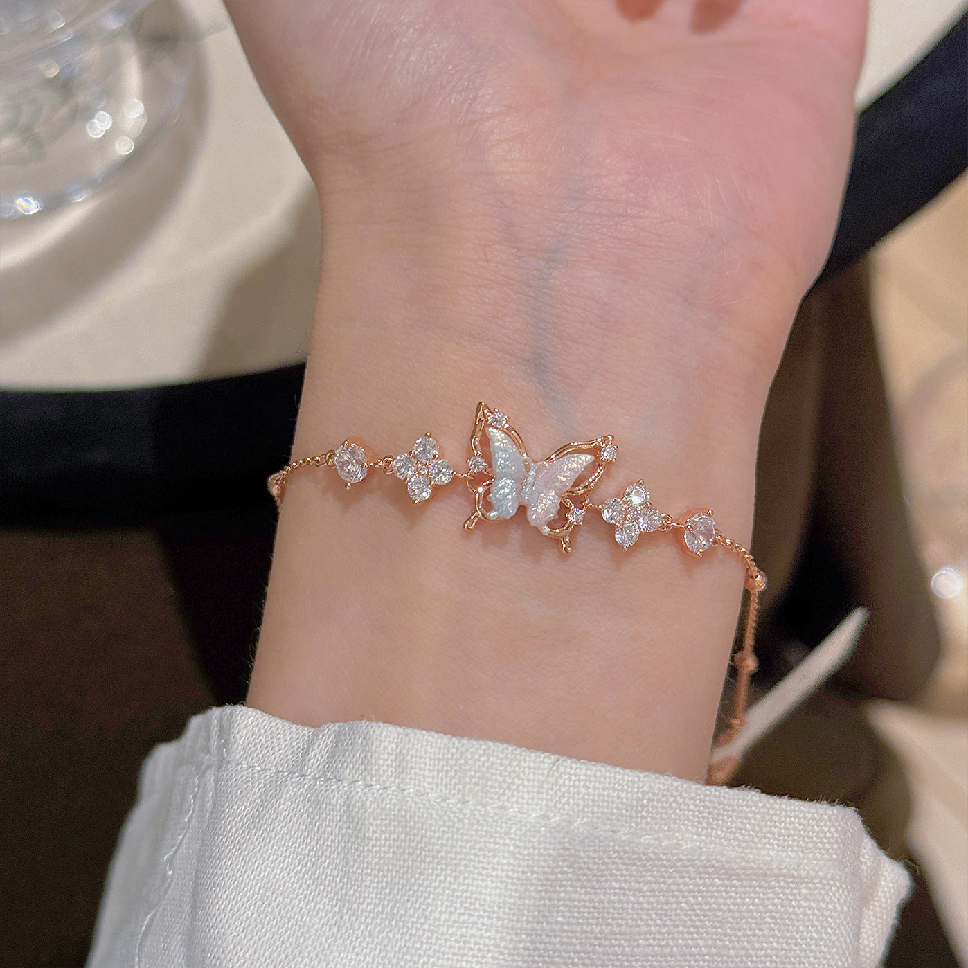 Two Tone Gradient Sparkling CZ Butterfly Bracelets for Women, Niche Luxury Dainty Elegant Sweet Versatile Fine Wrist Jewelry
