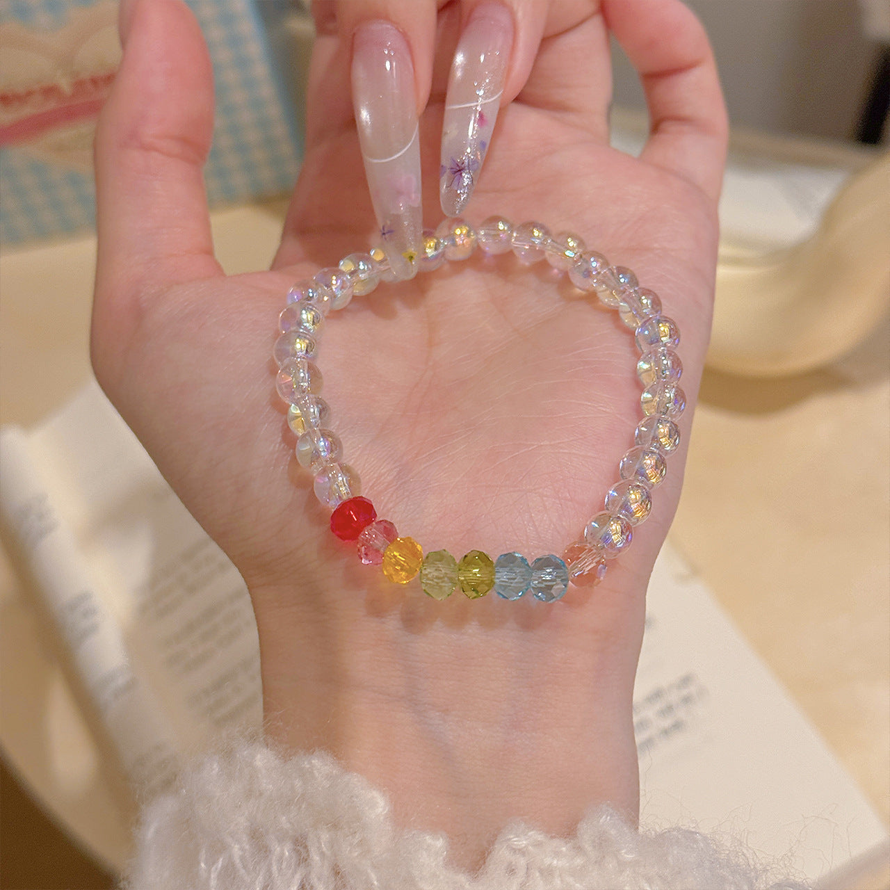 Rainbow Crystal Bubble Bead Bracelet, Sweet Summer Wrist Chain