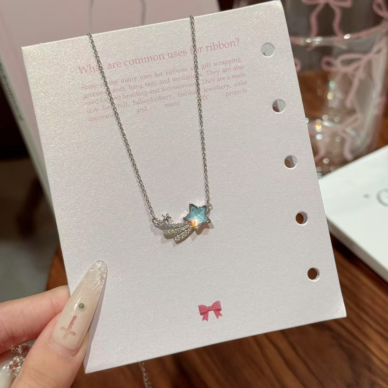 Original Design Aquamarine Meteor Necklace, Preppy Style Clavicle Chain, Luxury Elegant 925 Silver Jewelry