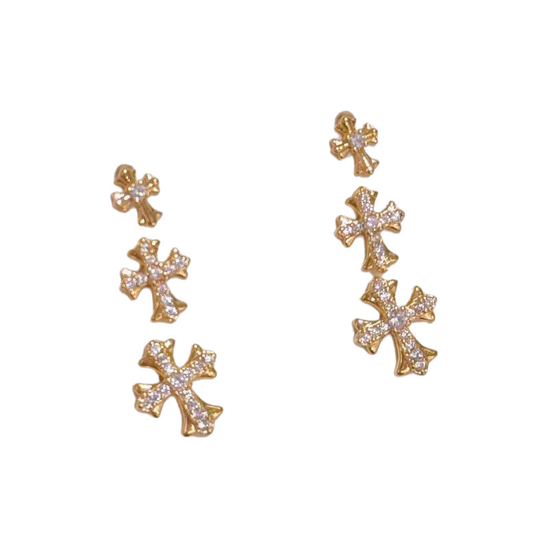 3 Pairs Cross Stud Earrings Set, Luxury Dainty Sweet Cool Style Earrings, All-match Daily Commute Jewelry