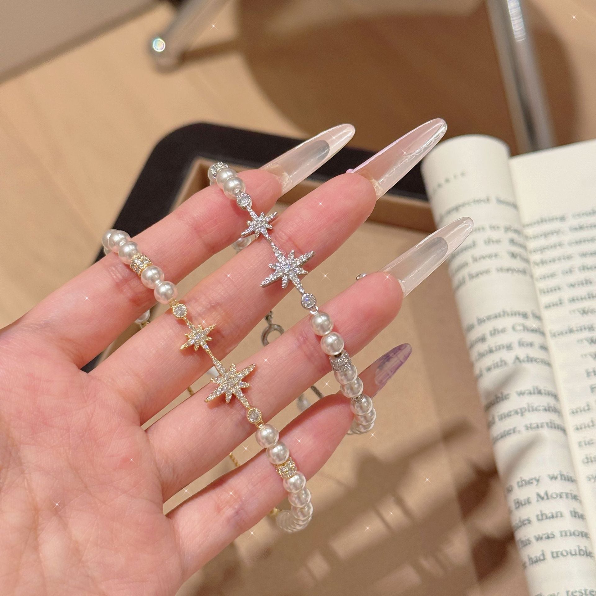 Fairy Pearl Starburst Bracelet, Light Luxury Minimalist Women Hand Jewelry, Trendy Hot Sale Versatile Fashion Wrist Bracelet