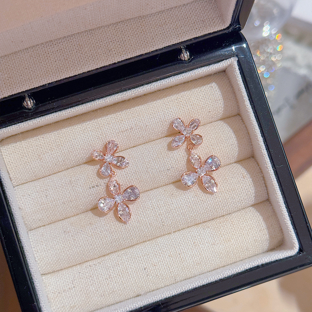 Floral Drop Dangle Earrings with S925 Sterling Silver Posts, Luxury Dainty Sweet Elegant All-match Stud Earrings