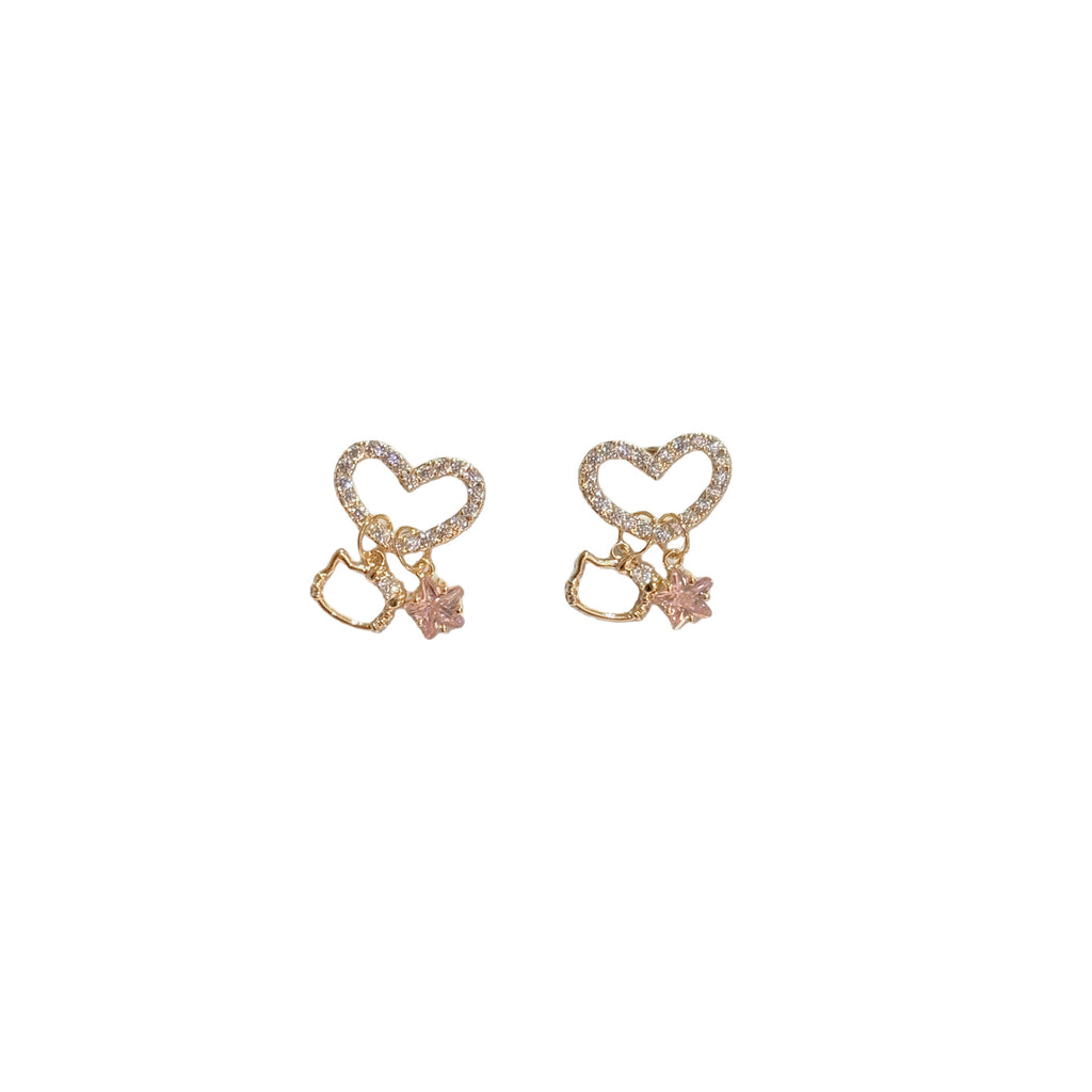 925 Silver Full Zircon Cat Earrings, Sweet Girly Daily Ear Studs