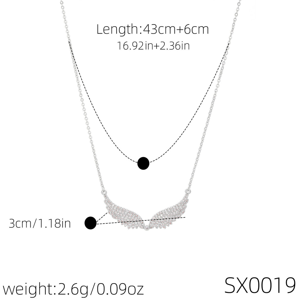 Sparkling Full Zircon Angel Wing Necklace, Elegant Luxury Daily Fashion Pendant Necklace