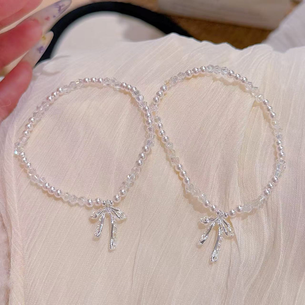 Elegant Lace Bow Pearl Bracelet, French Style Delicate Sweet Bracelets, Luxury High-end Design Dainty Adjustable Fashion Jewelry Gift for Women Girls