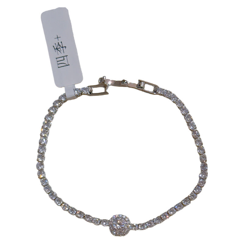 Geometric Round Shiny Zircon Bracelet, Luxury Niche Minimalist Elegant Bangle, Daily Commute All-match Fashion Jewelry
