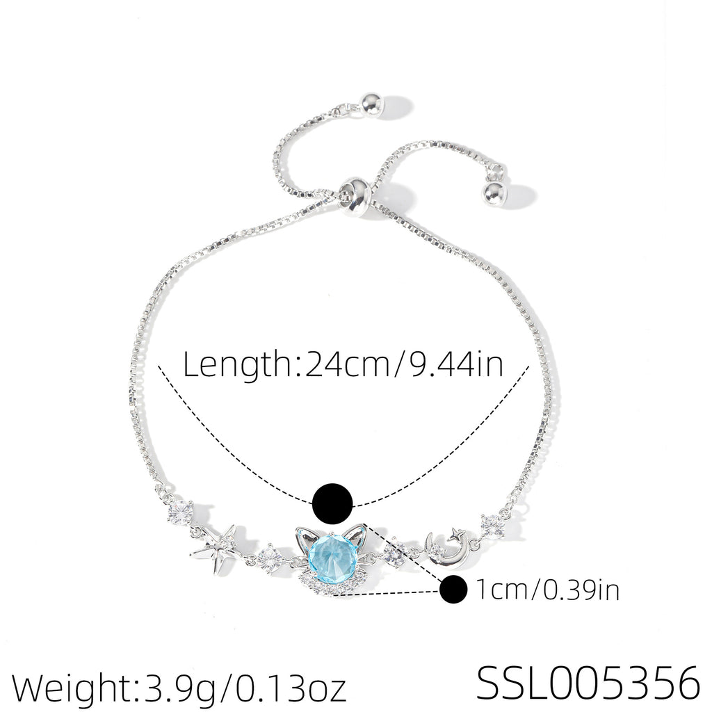 Four Seasons Charm Aquamarine Bracelet, Fashion Niche Sparkling Women Hand Jewelry, High-end Light Luxury Wrist Chain