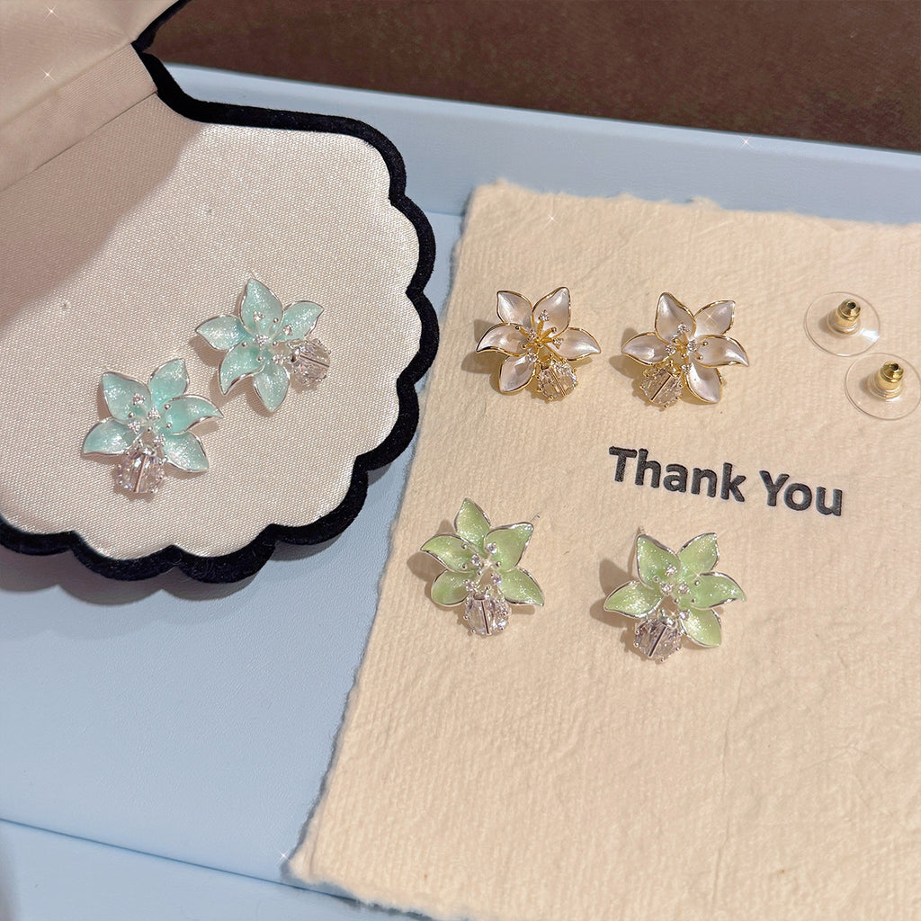 S925 Silver Enamel Flower Earrings, Sweet Retro Daily Ear Jewelry