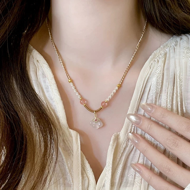 Retro Auspicious Cloud Peace Buckle Necklace Traditional Chinese Style Elegant Women Neck Jewelry