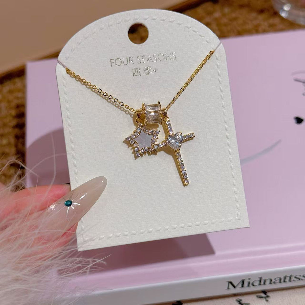Vintage Cross Pendant Necklace, Elegant Luxury Daily Fashion Neck Jewelry