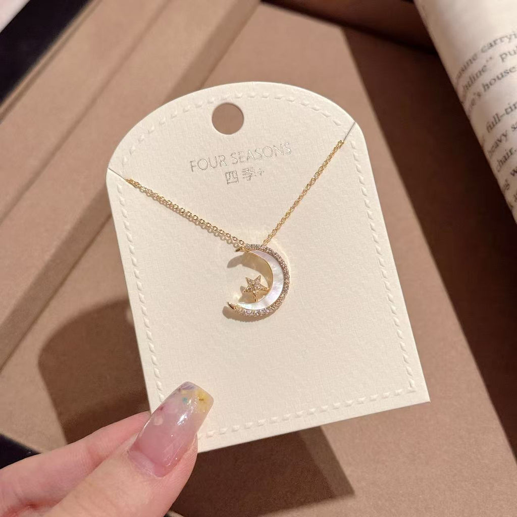 Star Moon Guardian Necklace, Luxury Niche Elegant Clavicle Chain, Sweet Exquisite Design Fashion Jewelry