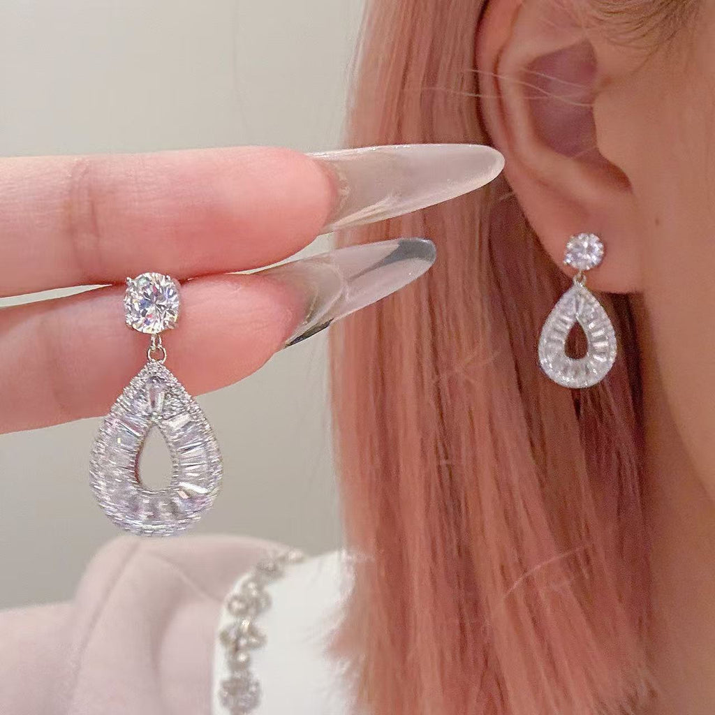 Luxury Quiet Luxury Teardrop Pendant Dangle Earrings, S925 Sterling Silver Post Dainty Elegant All-Match Women Fine Ear Jewelry