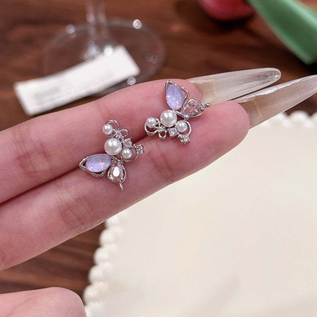 925 Silver Butterfly Stud Earrings Colorful Korean Fashion Ear Ornaments for Women