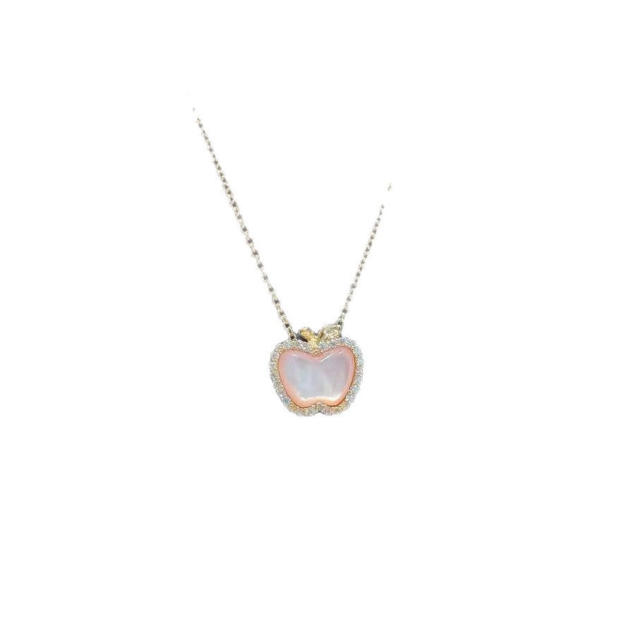 Pink Apple Pendant Necklace, Soft Elegant Light Luxury Women Daily Wear Jewelry