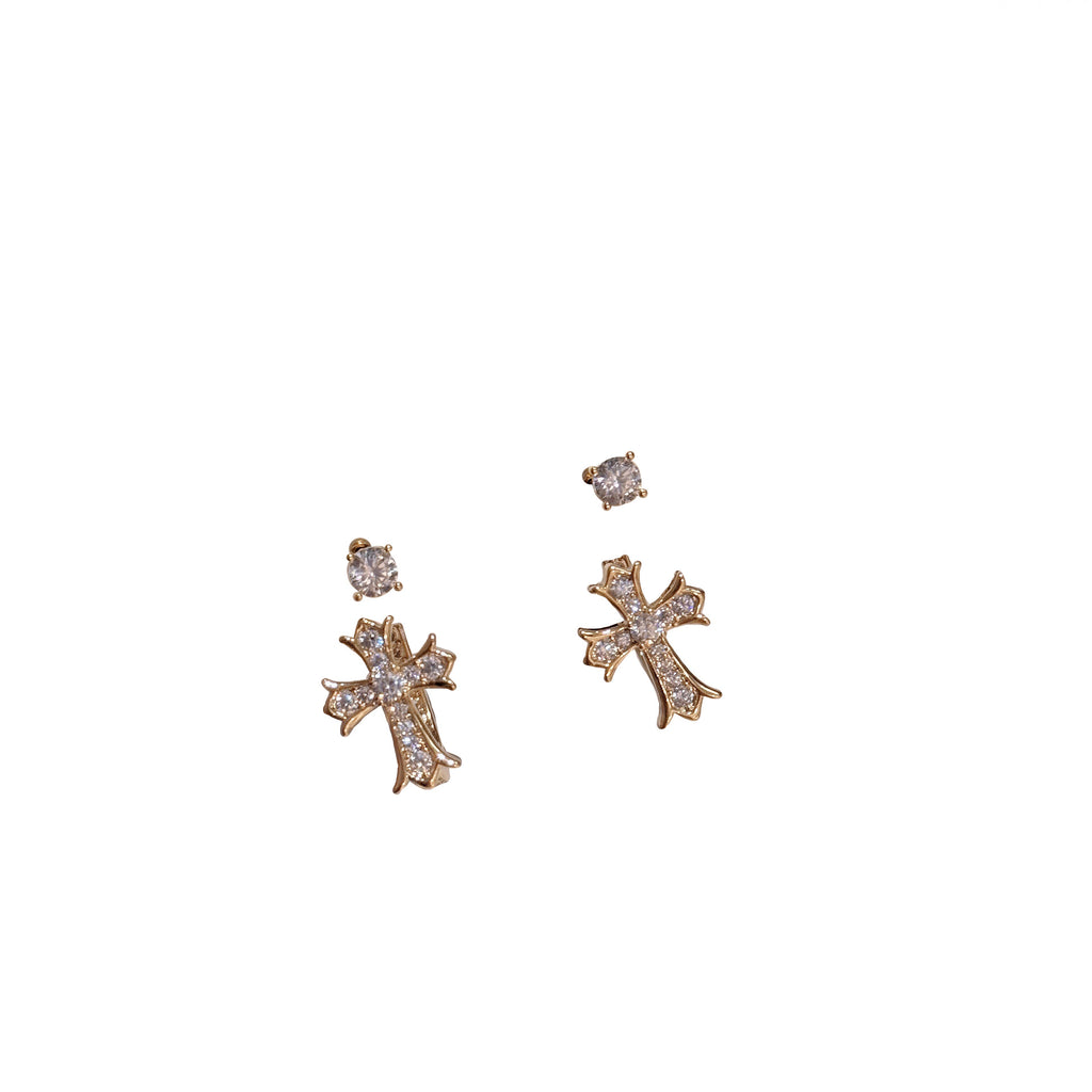 Vintage Cross Stud Earrings, S925 Silver Full Shining Zircon Earrings, Luxury High-grade Delicate Versatile Ear Jewelry