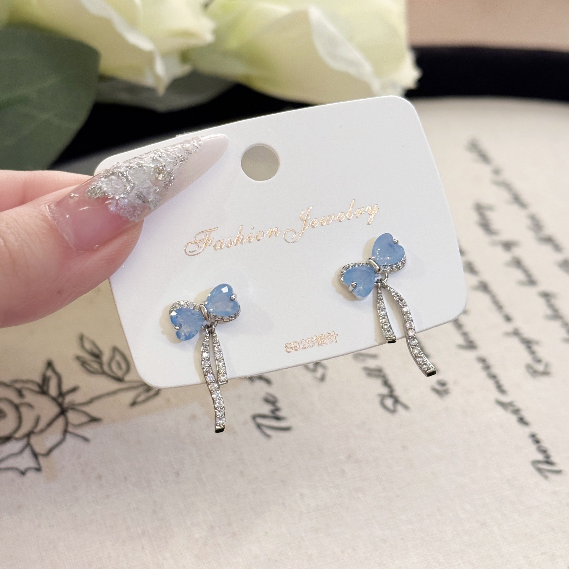 Bow Stud Earrings, Luxury Elegant Invisible Thread Earrings, S925 Silver Needle Minimalist Women Ear Jewelry Set