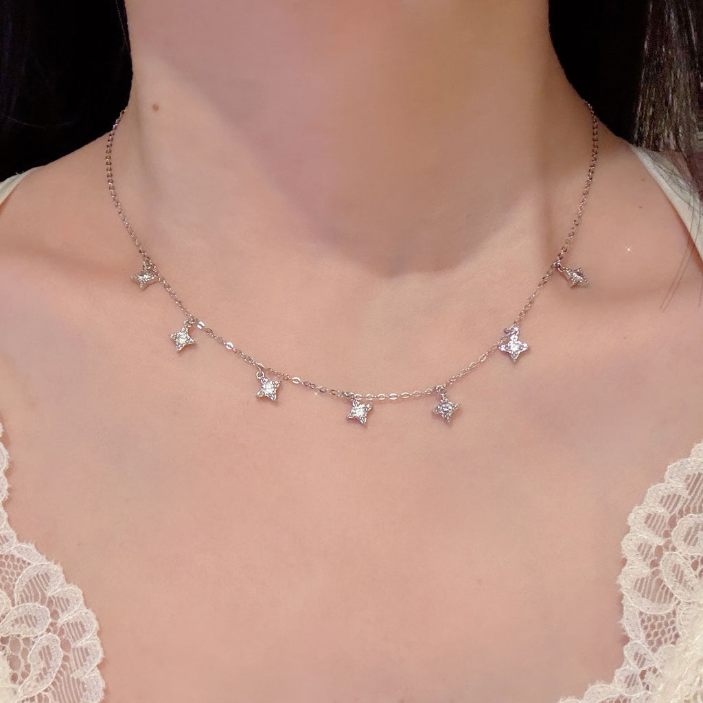 Four-pointed Star Pendant Necklace, Niche Luxury Cool Tone Clavicle Chain, Dainty Elegant Daily All-match Necklace