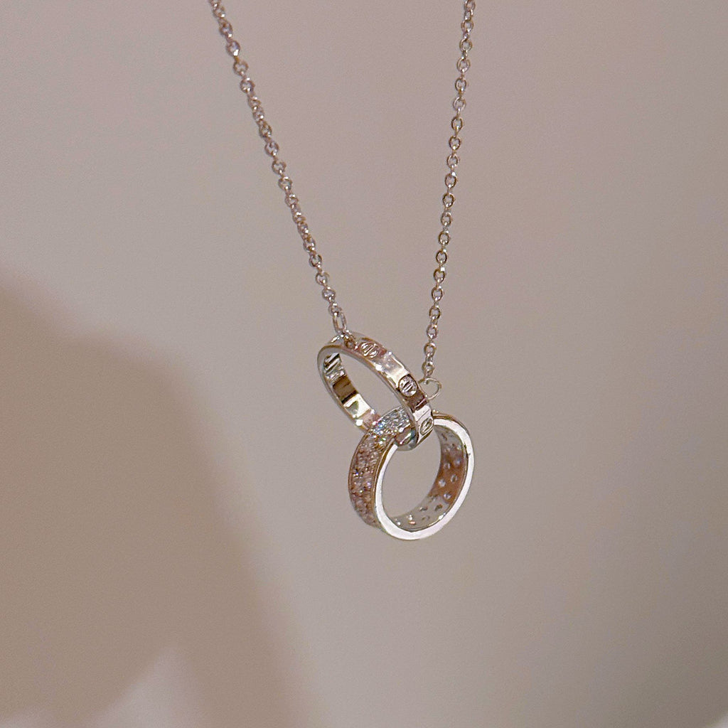 Interlocking Double Circle Necklace, Minimalist Luxury Clavicle Chain, Elegant Exquisite Fashion Jewelry Gift