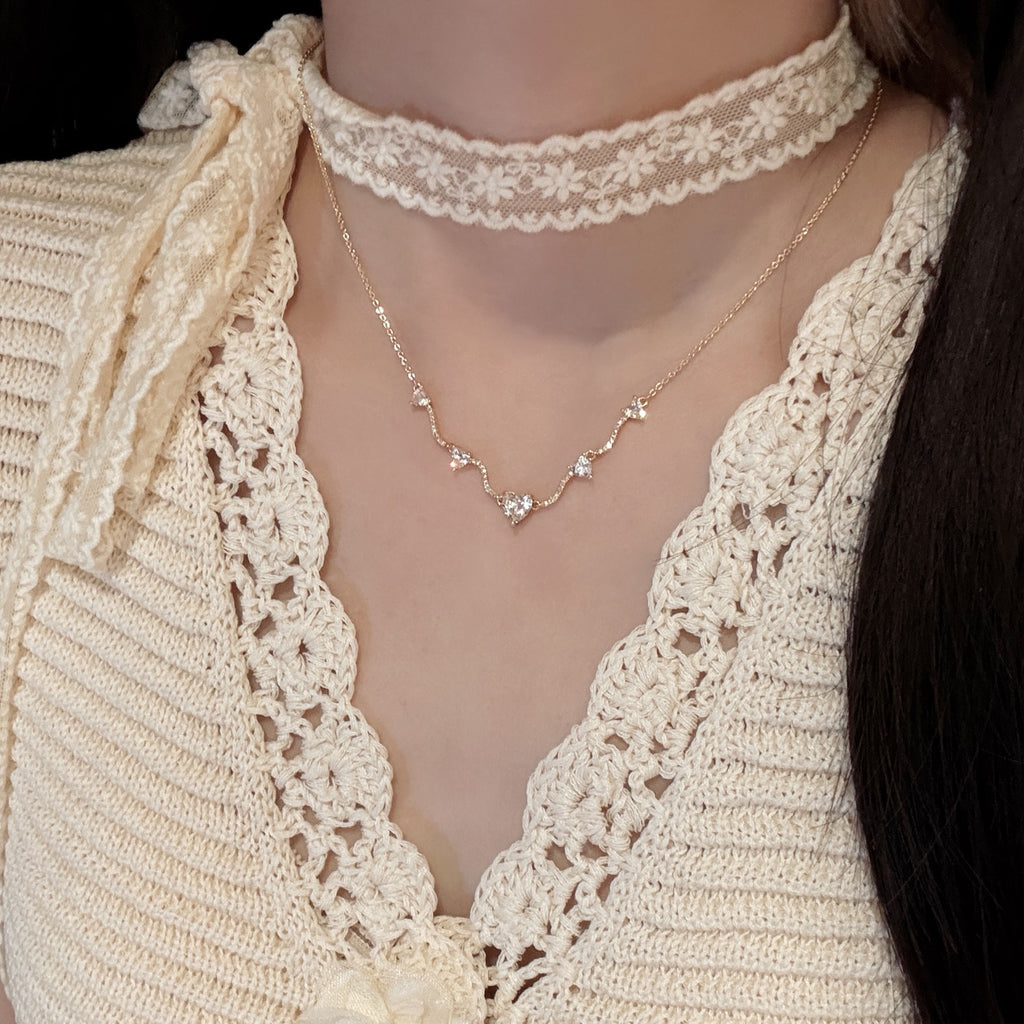 Double Heart Pendant Necklace, Niche Luxury Dainty Clavicle Chain, Sweet Daily All-match Elegant Necklace