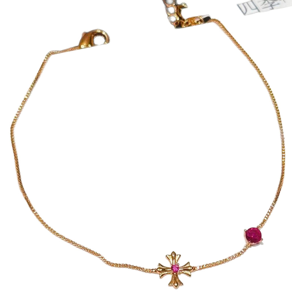 Ruby Cross Bangle, Fashion Premium Hand Jewelry, Stylish Lucky Bracelet for New Year & Zodiac Year