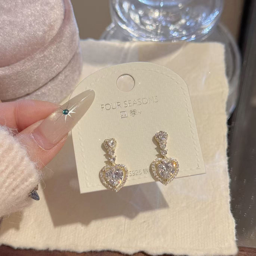 Lovely Heart Pendant Earrings, Elegant Delicate Studs, Premium Luxury All-match Accessories for Ladies