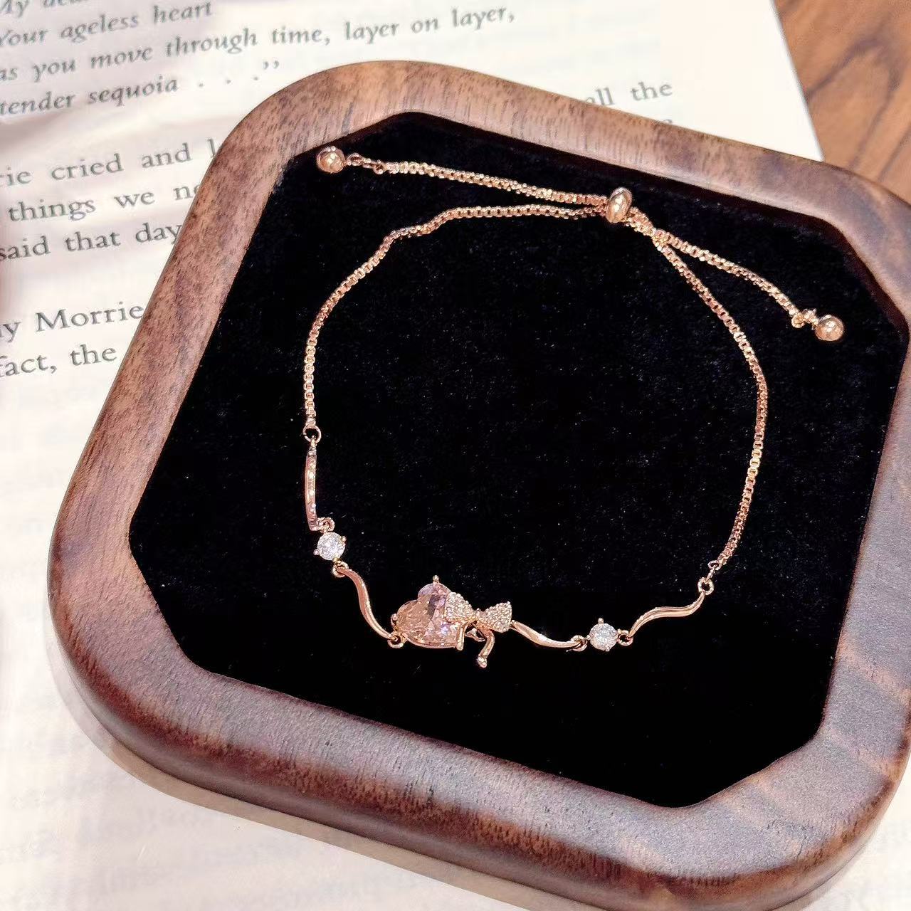French Style Zircon Bracelet, Korean INS Minimalist Luxury Bracelet, Elegant Valentine's Day Jewelry for Women
